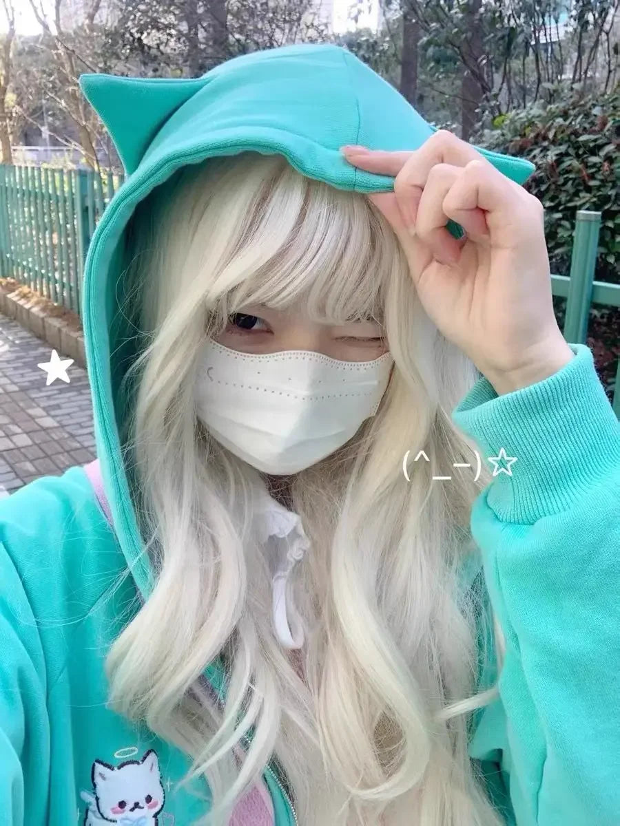 America Cartoon Cat Embroidery Cardigan Y2k Hooded Zipper Sweatshirt Women Streetwear Aesthetics Grunge Sweet Tops Harajuku Coat