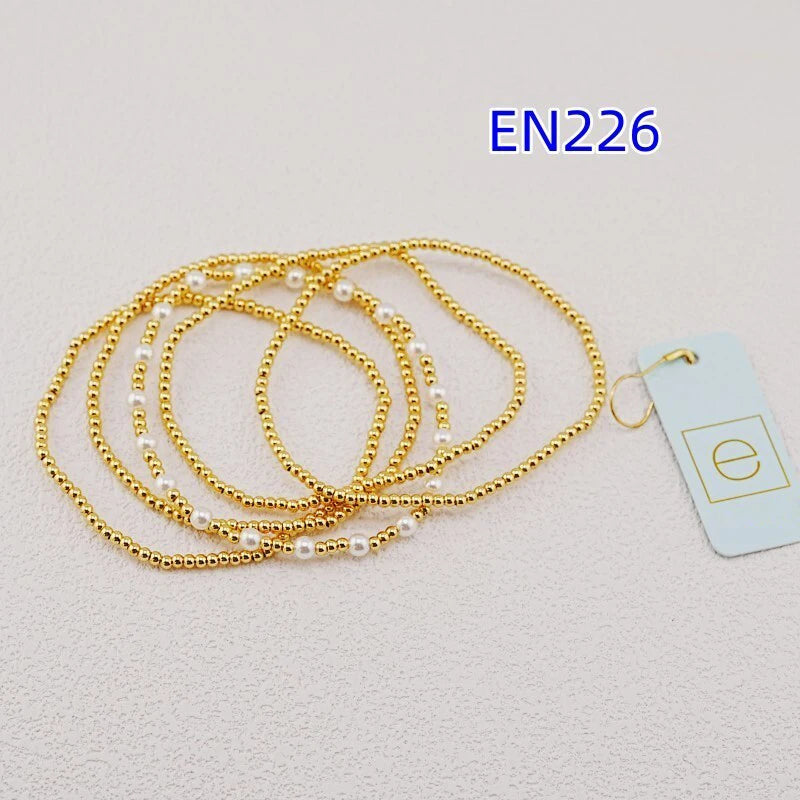 VKVVA Fashion Jewelry Gold-Plated Beaded Faux Pearl 5pcs Layered Stretch Bracelet Set for Women Birthday Gifts, Unique Gift