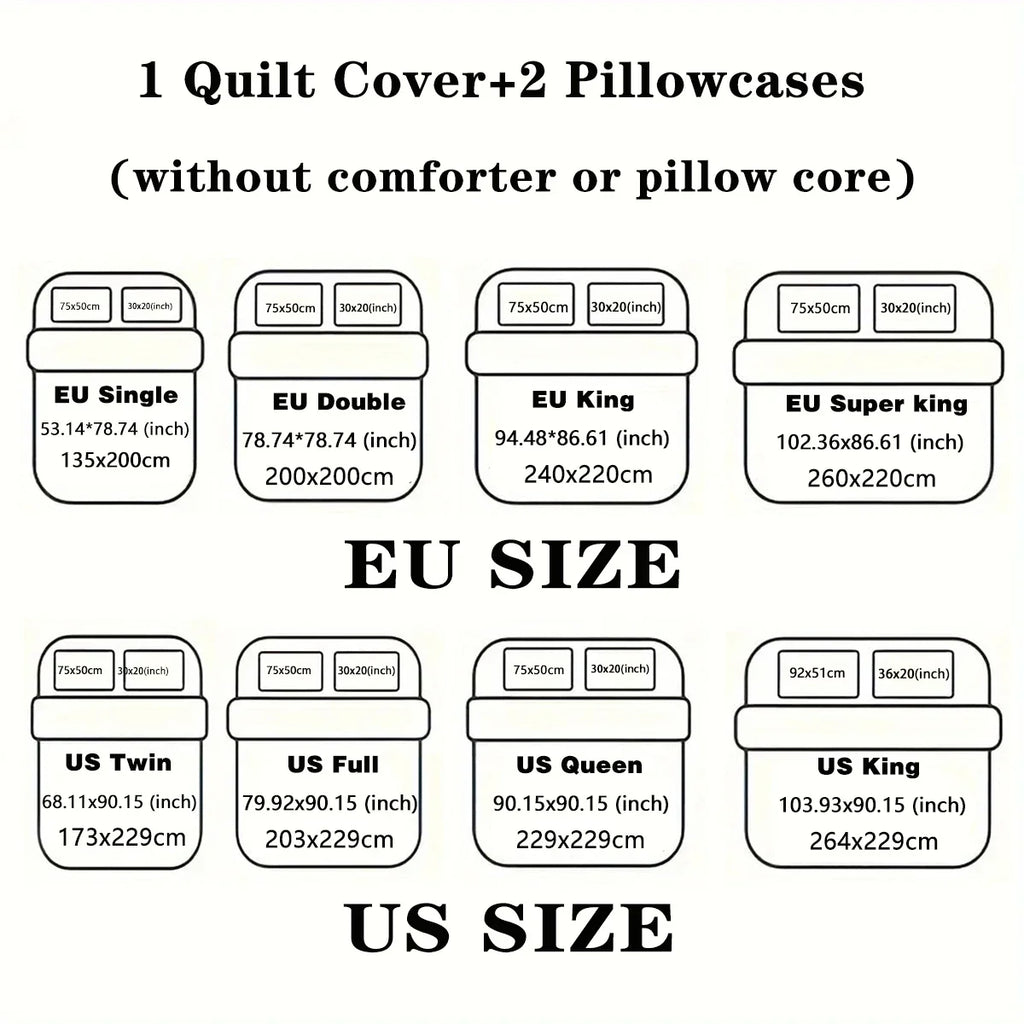 3pcs Love couple pattern printed bedding set, 1*quilt cover+2*pillowcase, suitable for couples and adults bedrooms