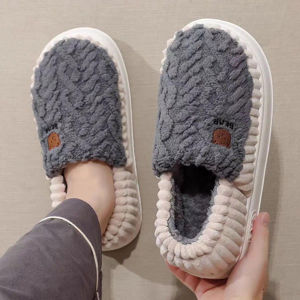 Big Size 48 49 Men Home Slippers Winter Warm Plush Slides Couples Indoor Flats Anti-slip Bedroom Shoes Women Autumn Furry Slides