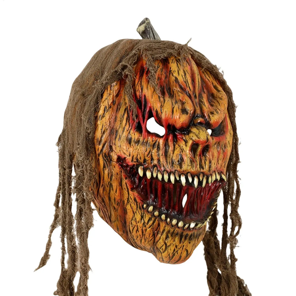 Horror Pumpkin Masquerade Mask Latex Cosplay Face Cover Creepy Halloween Costume for Carnival Party Role Play Performance