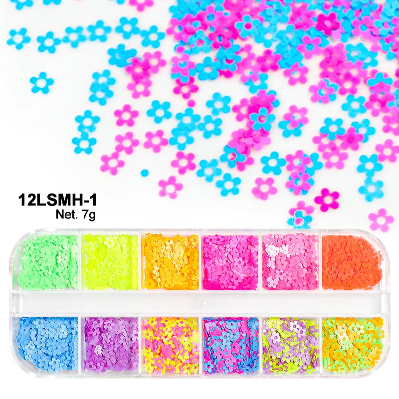 Holographic Sweet Love Heart Nail Art Glitter Sequins Shining Laser Fluorescence Star Butterfly 3D Nails Decorations Accessories