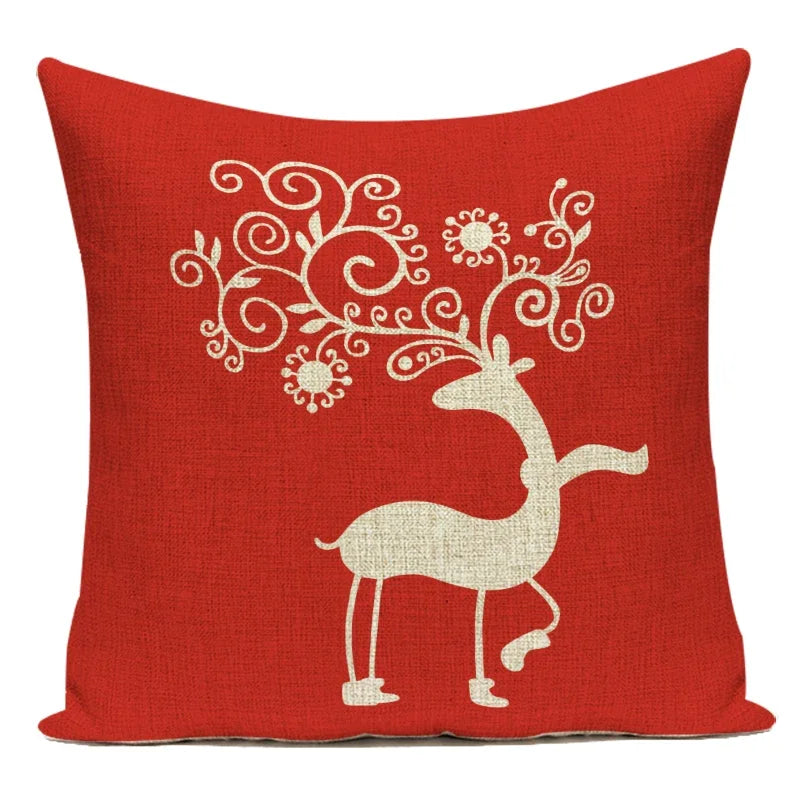 Merry Christmas Cute Cartoon Decorative Pillows Case Santa Christmas Tree Deer Snowman Polyester Cushion Cover For Bed Room