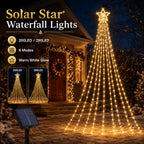 Solar Christmas Tree Lights Star Waterfall String Lights 200/290LED 8 Modes Outdoor Garden Yard Patio Holiday Christmas Decor