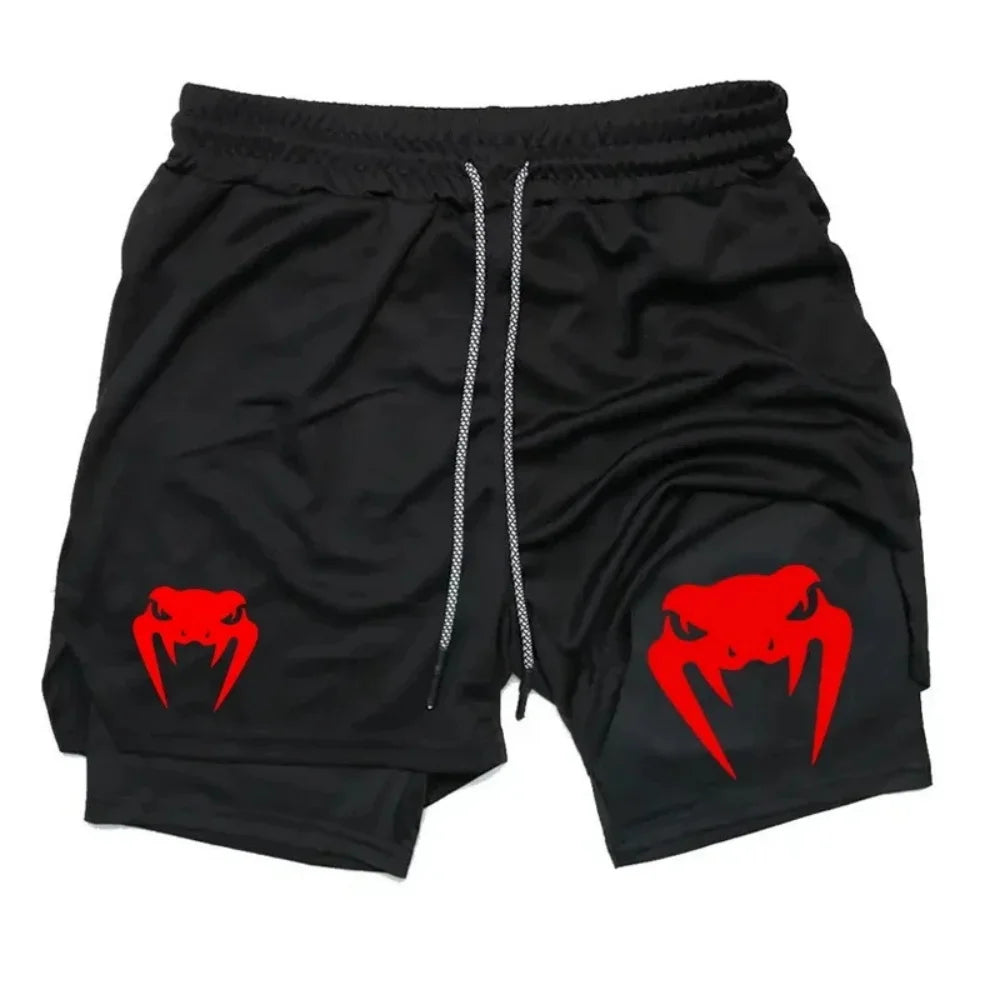 Men's 2026 anime double-layer two-piece set breathable quick drying sweat absorbing sports shorts gym jogging pants