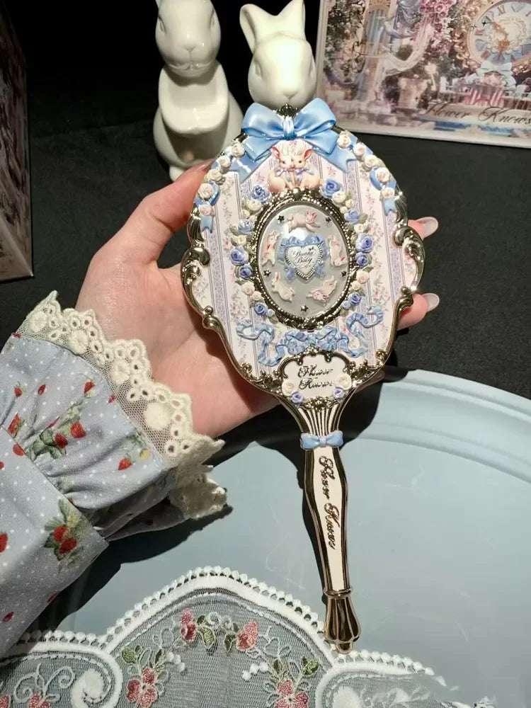 Flower Knows Sweet Bear Series Handheld Makeup Mirror - Creamy Pink