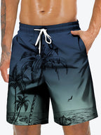 Gradientcolor 3D Coconut Tree Print Sport Waterproof Quickdry Men Kid Surfing Casual Outdoor Vacation Children Beach Short Pants