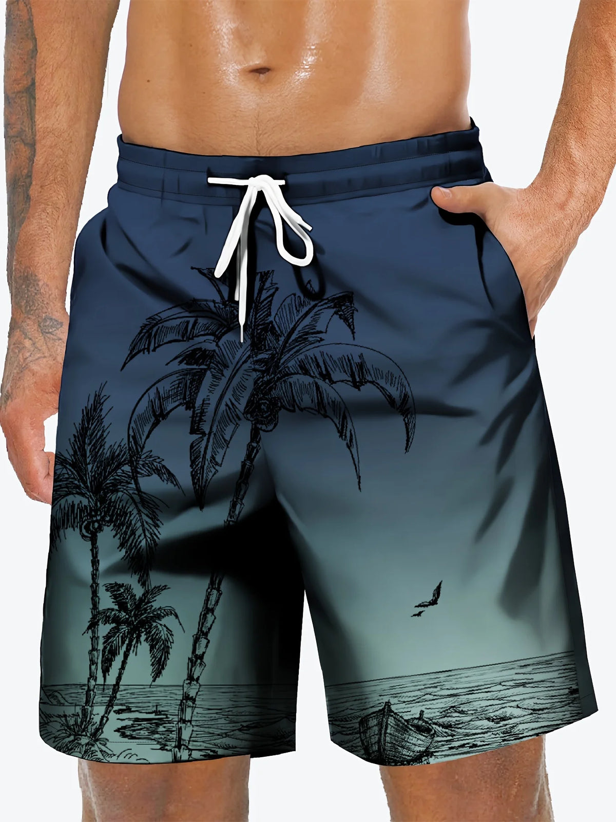 Gradientcolor 3D Coconut Tree Print Sport Waterproof Quickdry Men Kid Surfing Casual Outdoor Vacation Children Beach Short Pants