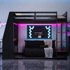 Twin Size Bunk Bed with Gaming Desk,USB and LED Light, Black+Red, Customized