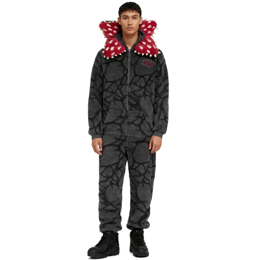 Adult Kids Demogorgon Cosplay Pajamas Onesie Fall Winter Thicken Cannibal Flower Costume Flannel Fabric Pajamas Halloween Suit