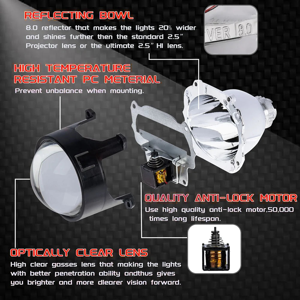 2.5 Inch 8.0 Bi Xenon Projector Lens With DRL LED Angel Eyes Shrouds Car Assembly Kit For Car Headlight H1 H4 H7 Model