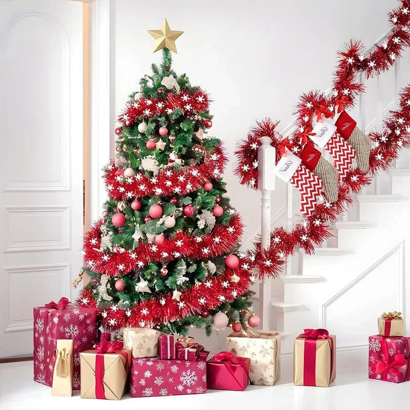6M Christmas Snowflake Tinsel Garland Xmas Tree Decoration Christma Metallic Twist Garland Ceiling Hanging New Year Party Decor