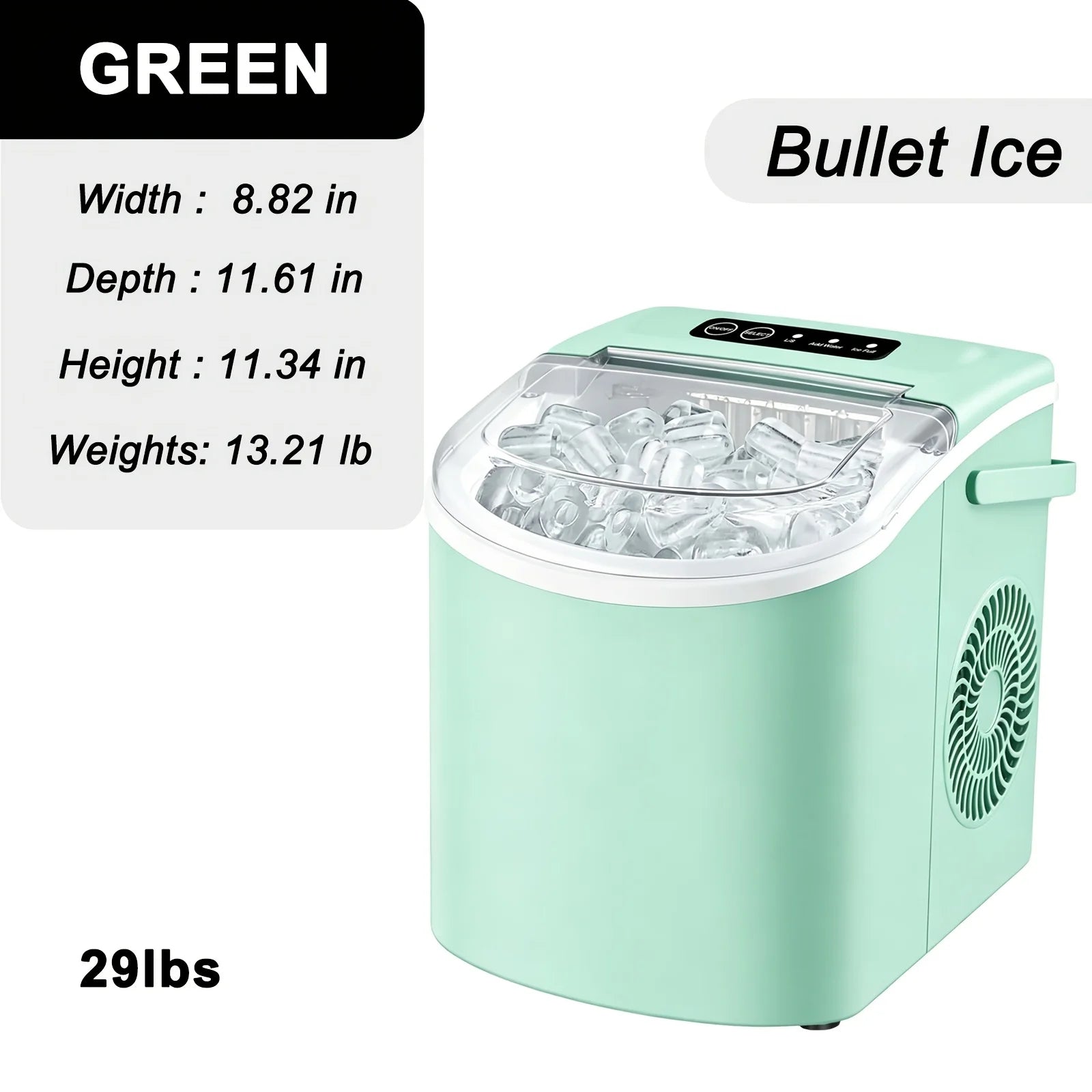 Countertop Ice Maker with Handle,Produces 26 Pounds of Ice Within 24 Hours,Mak 9 Ice Cubes in 6 Minutes.Portable Maker Comes
