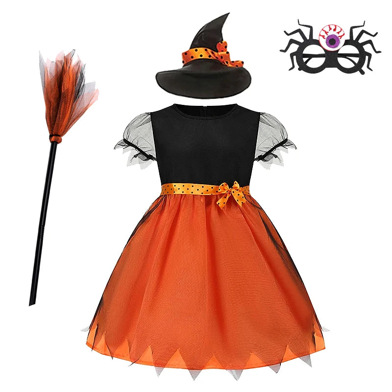 Baby Girls Halloween Witch Costume Children Cosplay Vampire Dresses Carnival Party Clothes Dress Up Clothes for Children