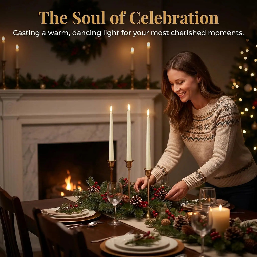 6-12-24Pcs Flameless Taper Candles Battery Operated LED Candle Flickering Candles Faux Candle Halloween Christmas Wedding Decor