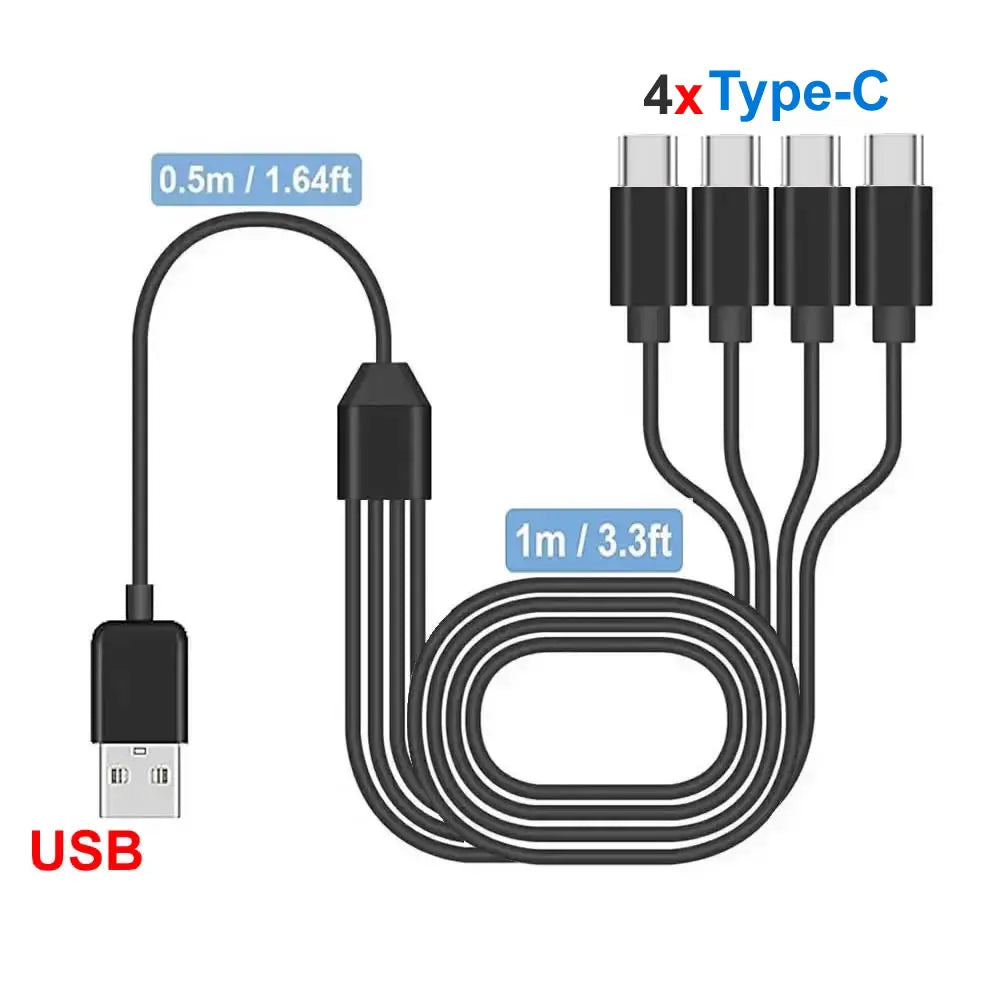 USB C Splitter Multi Charging Cable,USB A/C to Type C Charging Cord, with 4 Type-C Connectors for Cell Phones Tablets and More
