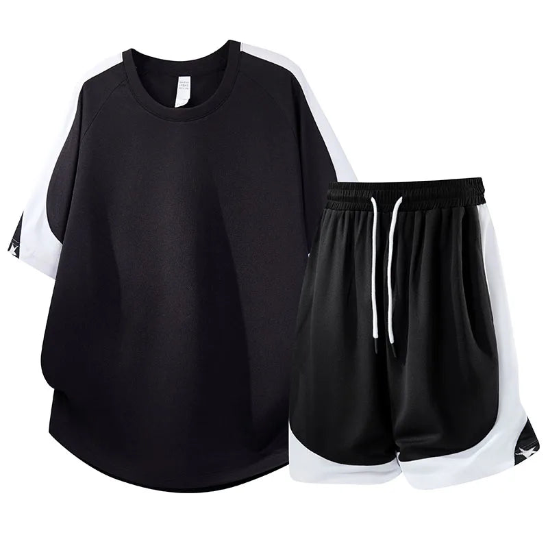 Summer Outdoor Cycling Sportswear Set for Men Fashionable Loose Comfortable Breathable Short Sleeved T-shirt Shorts Set