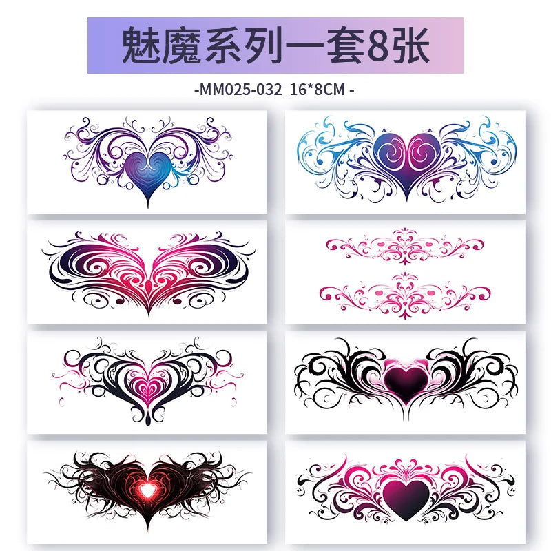 Pink Succubus Totem Tattoo Stickers for Woman Art Temporary Tattoos Set Waterproof Sexy Abdomen Lasting Fake Tattoo Cover Scars
