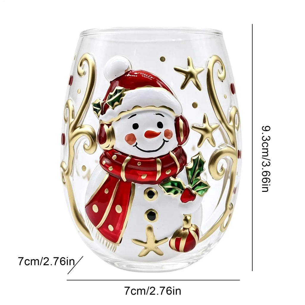 Wine Glasses Shiny Lead-Proof Seasonal Decoration Christmas 3D Santa Drink Glass for Tea Juice Cocktail Water Soda Beer Milk