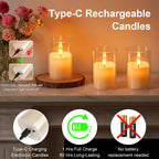 6Pcs Rechargeable Flameless LED Light Candles Crystal Clear Transparent Electronic Night Lamp Flickering Wedding Party Decor
