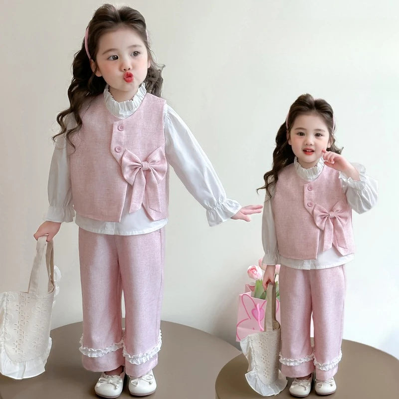 Girls Clothing Sets Fashion Children Vest +Shirts+Pants Three-piece Set Kids Princess Suit  Spring Autumn 2025 New