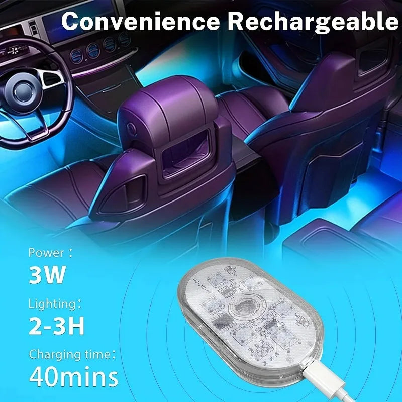 Wireless RGB LED Car Interior Light Rechargeable USB Car Ambient Atmosphere Lamp Easy Install for Auto Door Foot Trunk