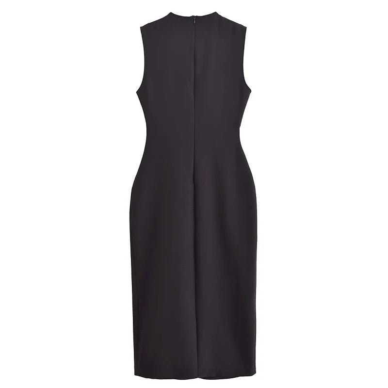 WOMAN 2025 Women's Dresses Black Office Long Dresses for Women Spring Sleeveless Midi Dress Woman Belt Button Women's Dress Vest