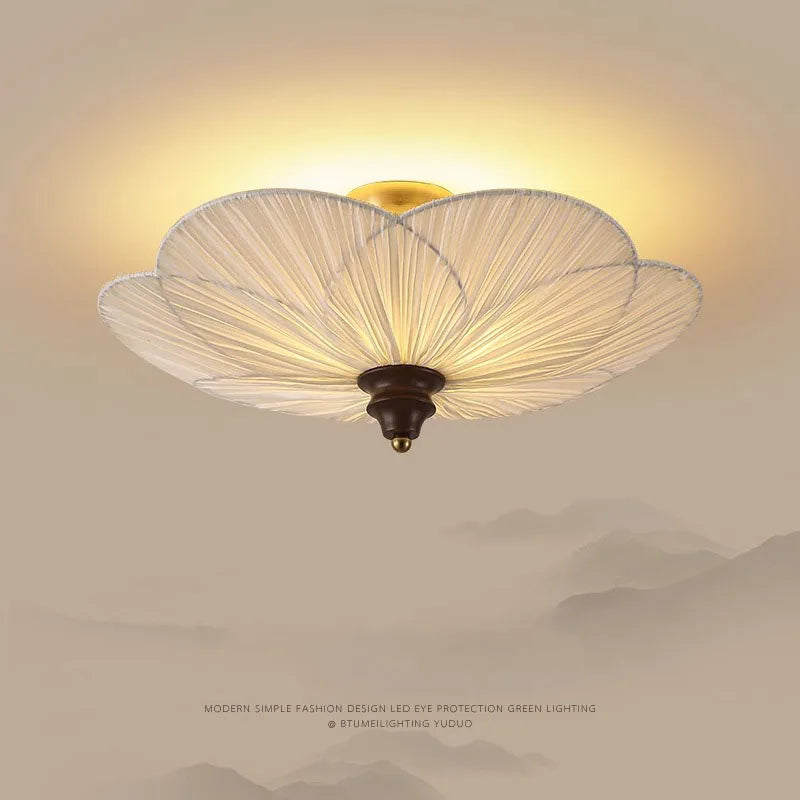French Medieval Ceiling Lamp Cloth Lampshade Bedroom Plum Blossom Ceiling Lamp Wood American Retro Living Room Cloakroom Lamps