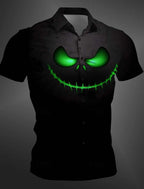 Halloween Pumpkin Casual Dark Men's Shirt Button Up Black Shirt Party Vacation Summer Turndown Short Sleeve Polyester Shirt