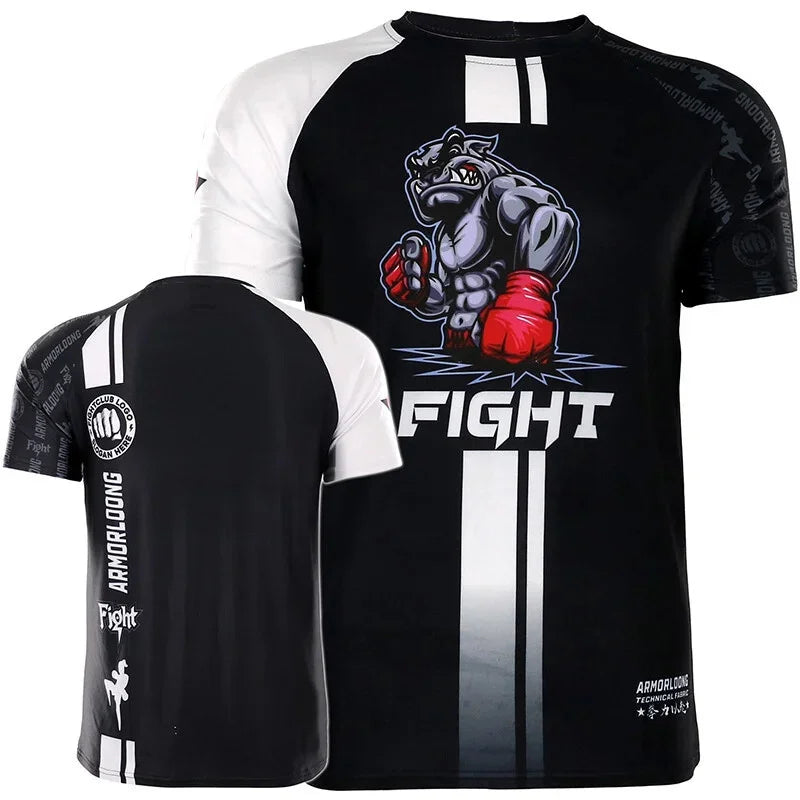Muay Thai Fighting Sports Training T-shirt For Men's Clothing O-neck Pullover Shirt Harajuku Street Funny Cat Graphic Tee Top