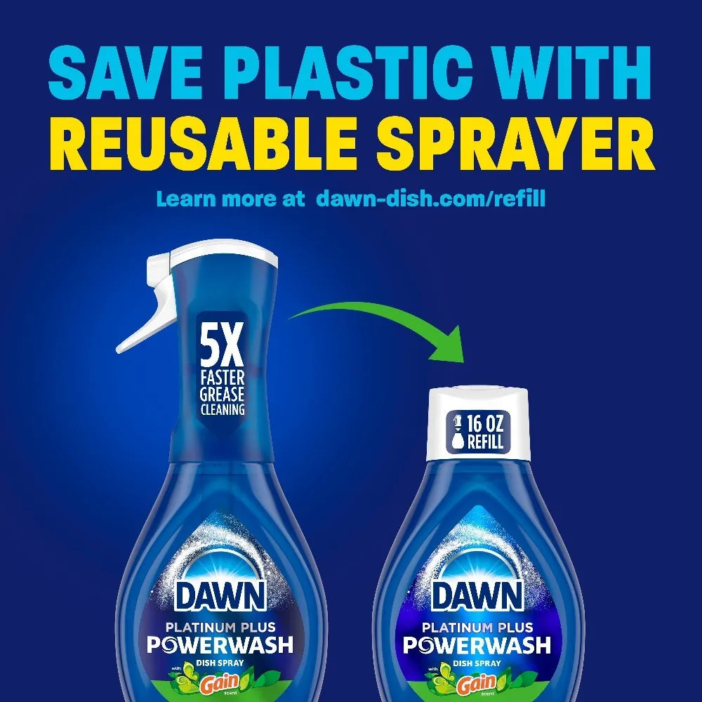 Dawn Gain Original Dish Soap Spray Dishwashing Liquid | 5X Fast Cleaning With 3 Extra Boosters | No Pre-Rinse, Instant Activated Suds | Multi-Use For Kitchen, Grill And Laundry