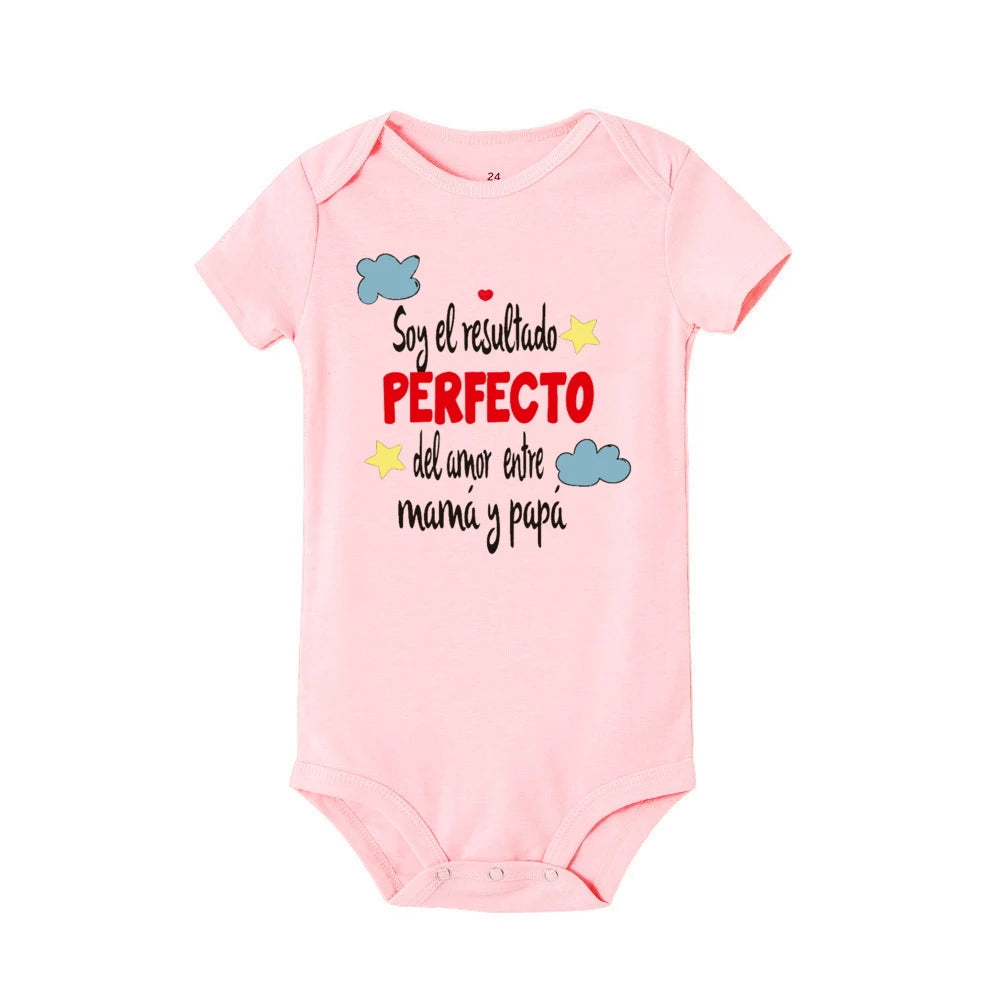 I Am The Perfect Result of The Love Between Mom and Dad Baby Romper Spanish Print Infant Bodysuit Newborn Short Sleeve Jumpsuit