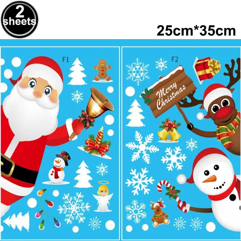 Christmas Window Cling Stickers Santa Claus Reindeer Snowflake Gift Box Window Decals for Xmas Home Shop Glass Door Window Decor