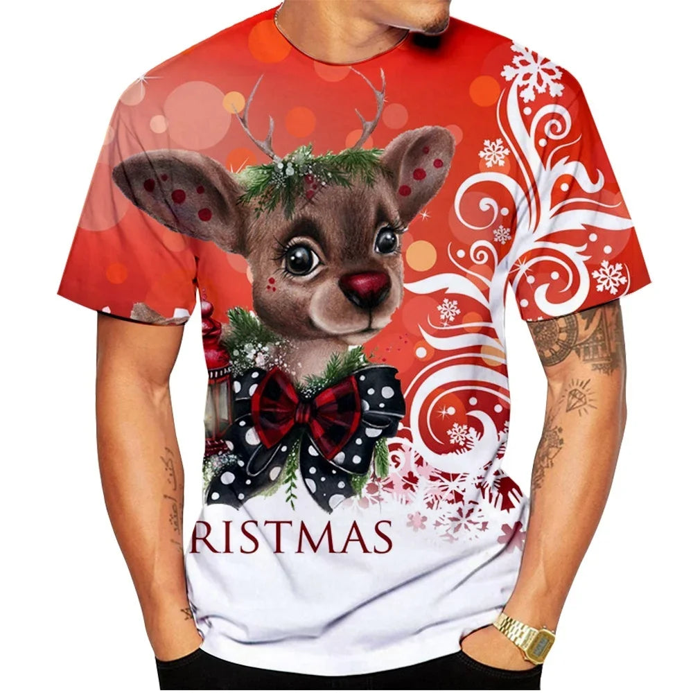 2026 Fashion Men's Merry Christmas T-Shirt Blue Xmas Tree Snowflake Graphic Crew Neck Short Sleeve Holiday Party Casual Tee Tops