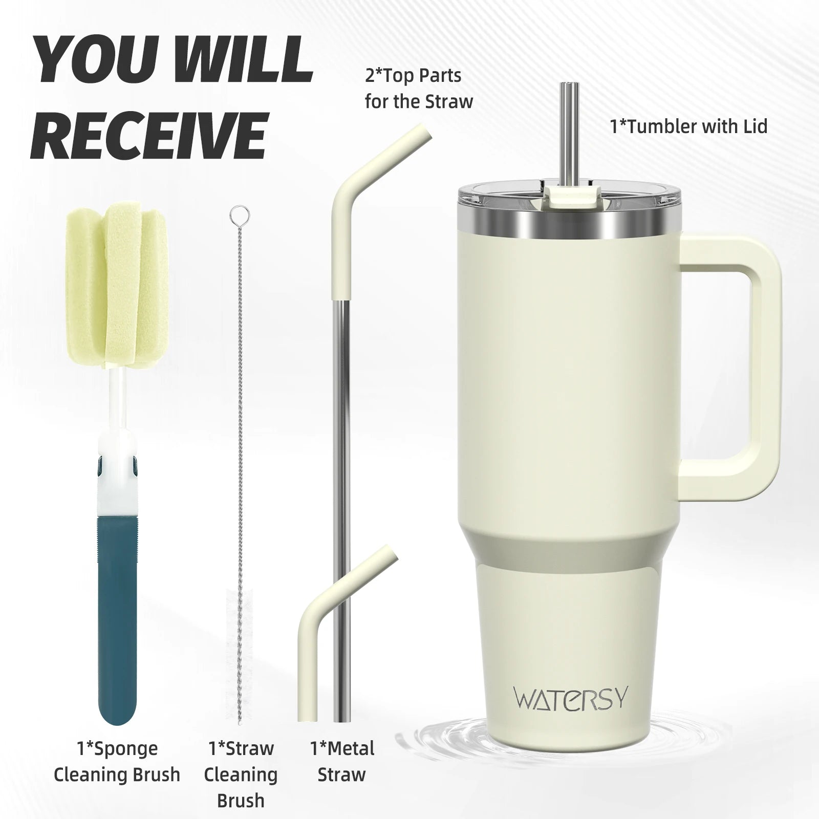 WATERSY 20oz/30oz/40oz Tumbler with Handle & Straw Large Capacity Insulated Cup, 304 Stainless Steel Vacuum Thermal Mug