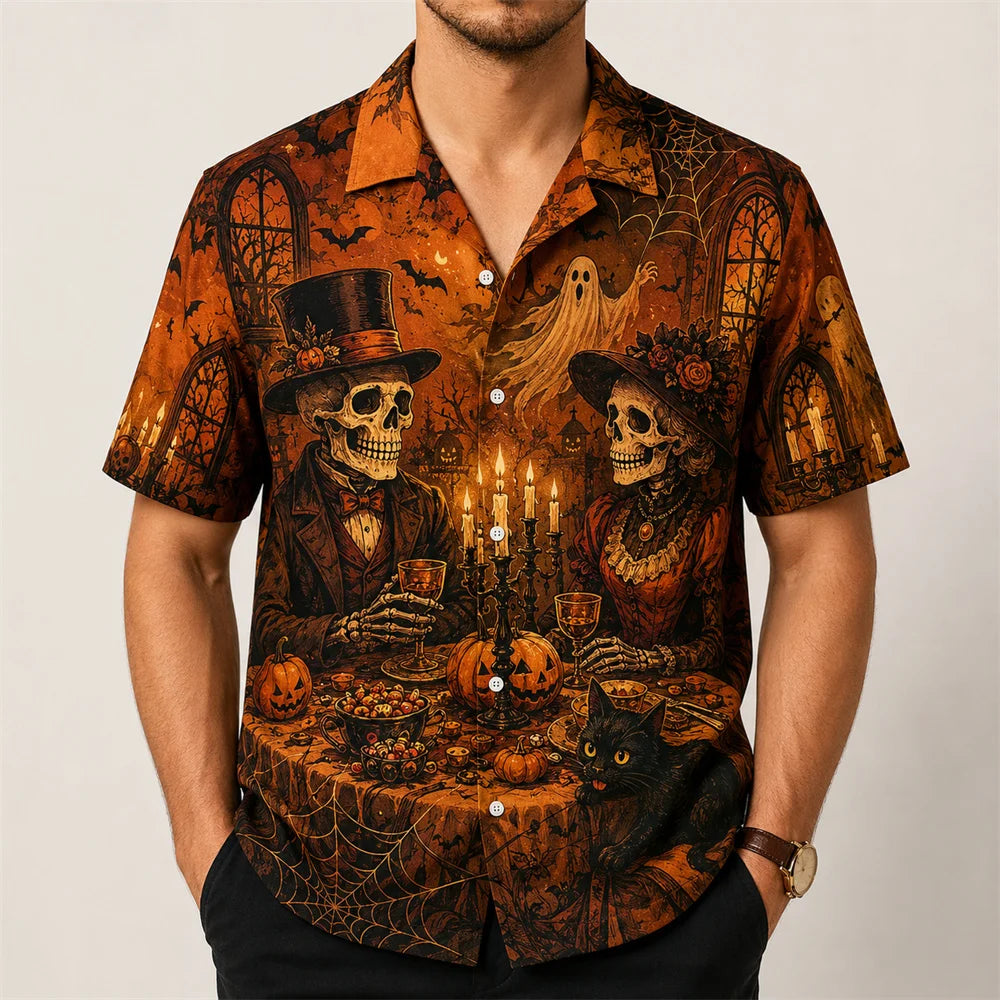 Halloween Pumpkin Reaper Shirt For Men 3D Print Jack O Lantern Short Sleeve Shirt Scary Graveyard Horror Party Costume 2026 New