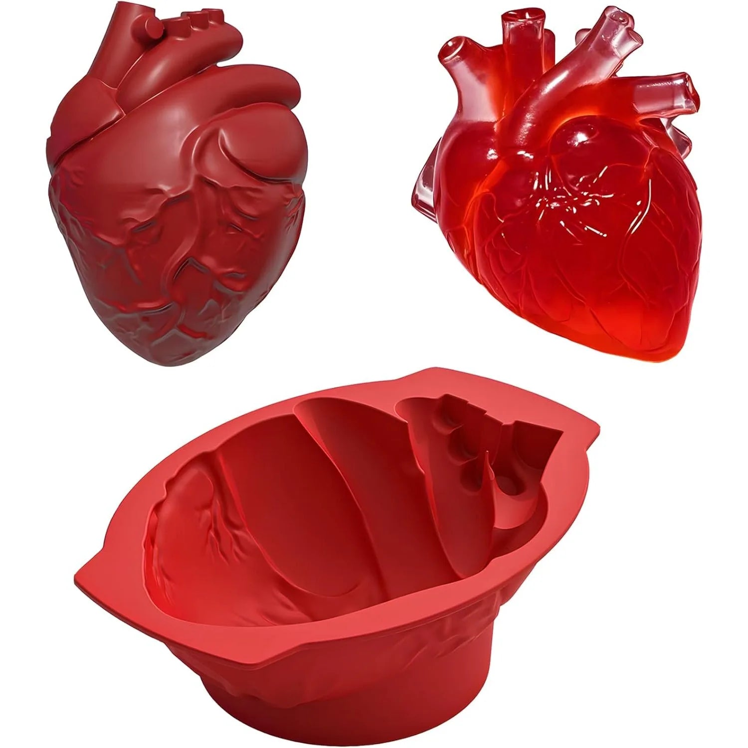 Heart Silicone Mold - 3D Realistic Heart Jelly Mold with Support Base for Cakes, Breakable Chocolate, Jelly, Pudding