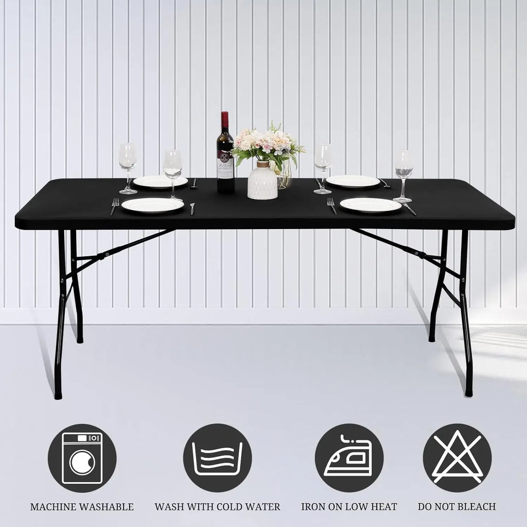 1Pc 4ft 6ft Spandex Table Cover, Waterproof Stretchy Fabric Table Top Cover, Washable Elastic Universal Rectangle Tablecloth