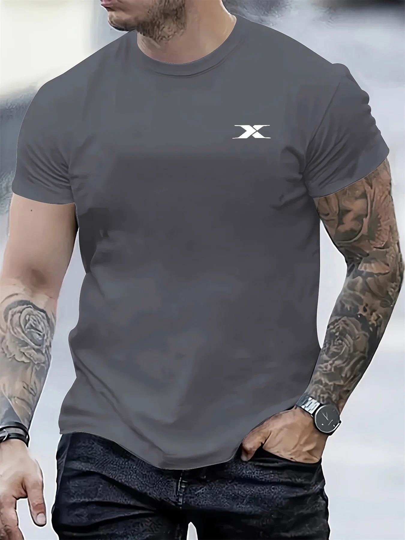 New Summer Men's Fashion T-Shirt with Letter Print, Short Sleeve, Casual Sports Crew Neck, 100% Cotton