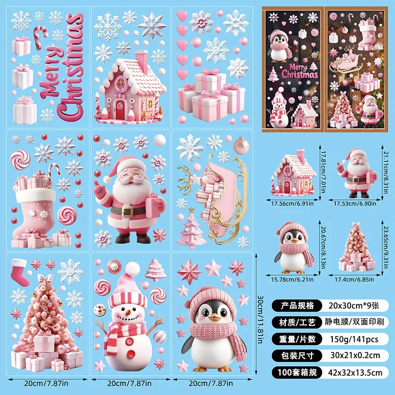 New White Christmas Sticker Santa Claus Christmas Static Sticker Shopping Mall Shop Window Background Decorative Window Sticker