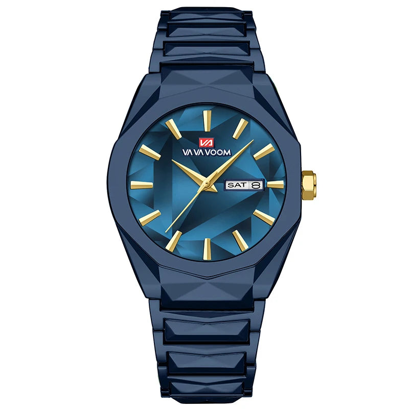 Men's Watch Business And Leisure Dual Calendar Waterproof Stainless Steel Strap Color Changing Dial Quartz Watch Clock Gift