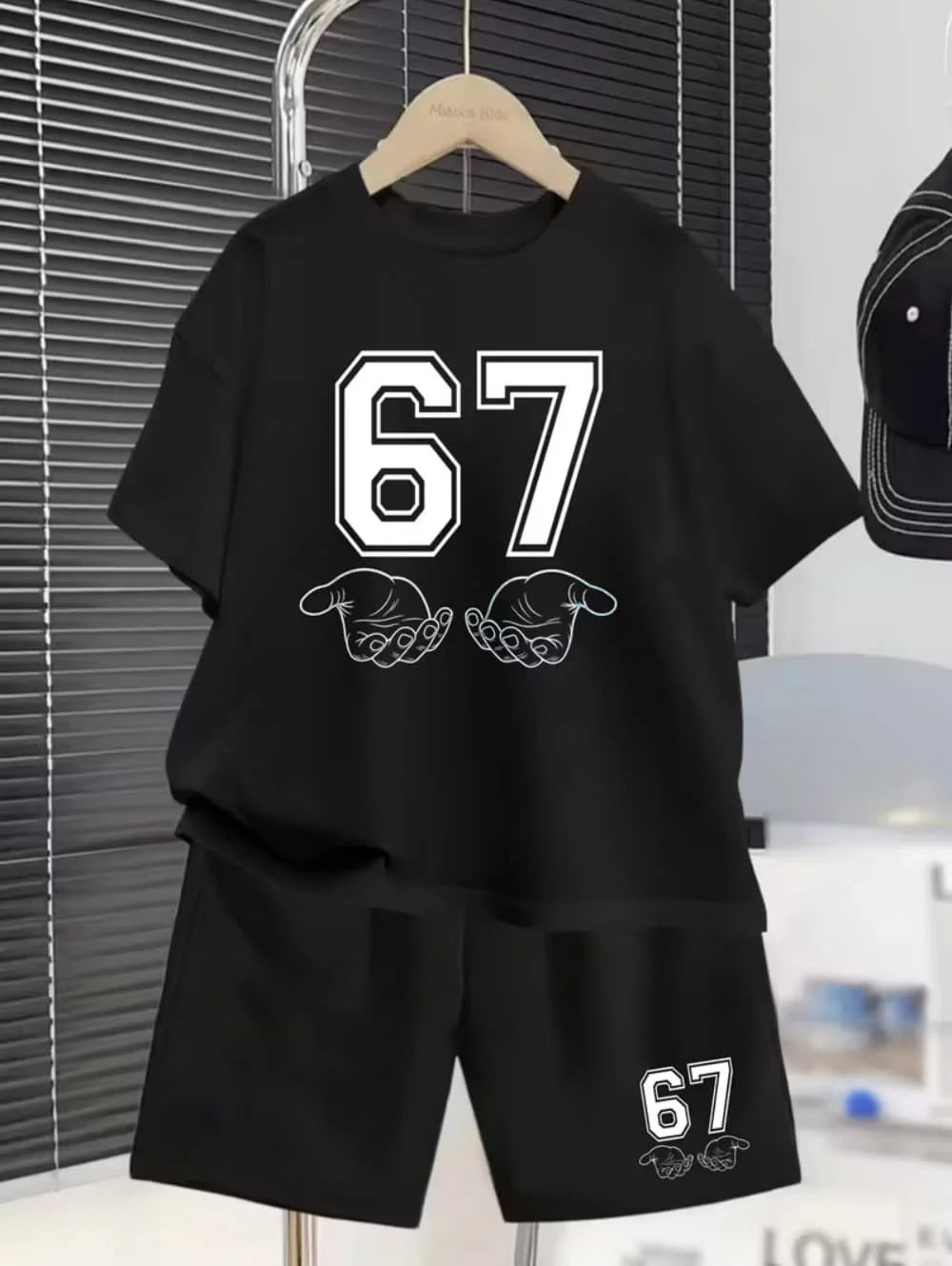 2026 Summer Boys Two-Piece Set Funny 67 Meme Digital Print T-Shirt + Pants Set Casual Street Style Outfit Fashion Kids Clothes