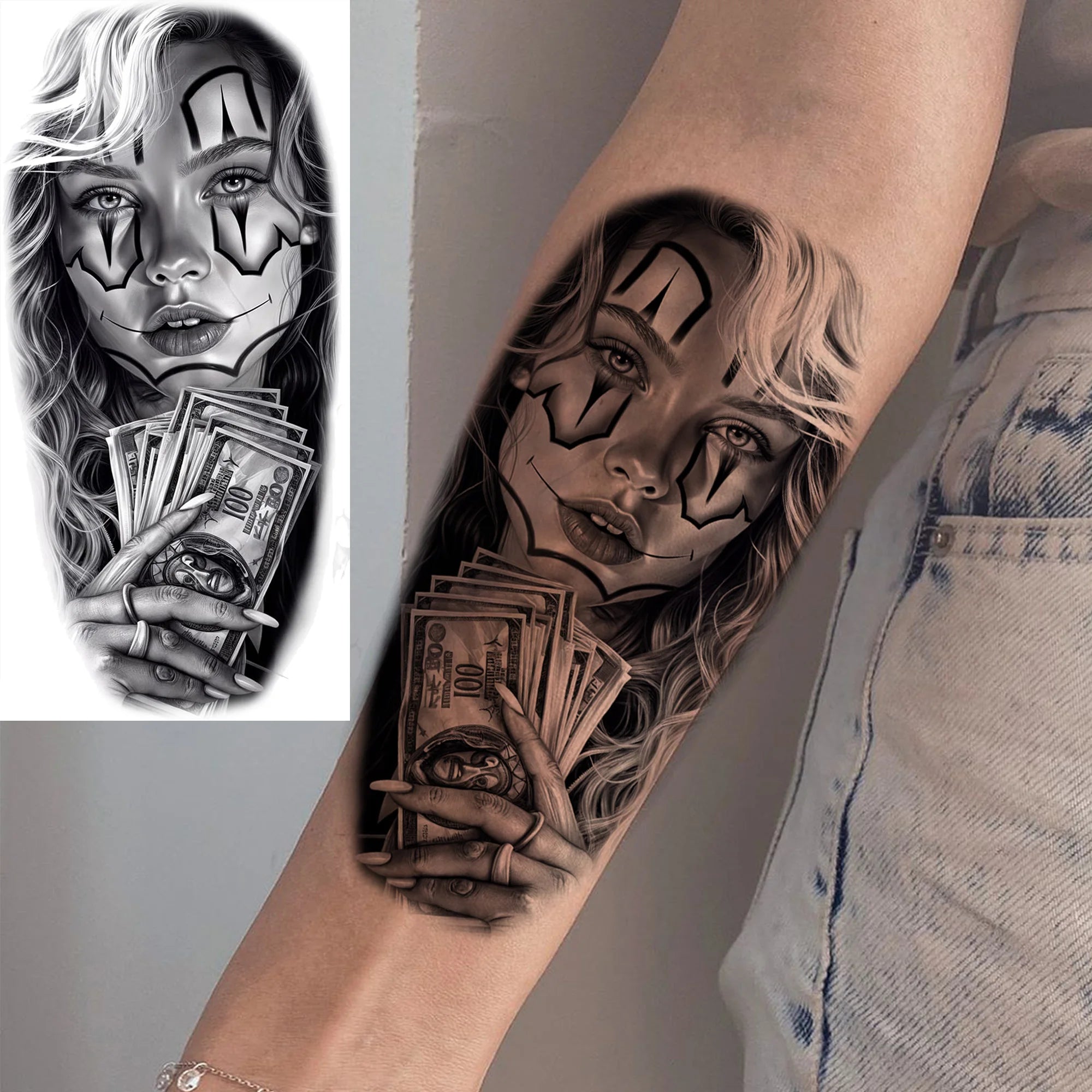 1 Sheet Joker Bad Guy Gangster Temporary Tattoos For Men Women Realistic Fake Tattoos Waterproof Long Lasting Arm Tatoo Stickers