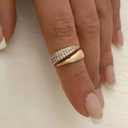 Gold Plated Sun Rings for Women Natural Stone Inlaid in Hollow Metal Texture Ring Trendy Jewelry