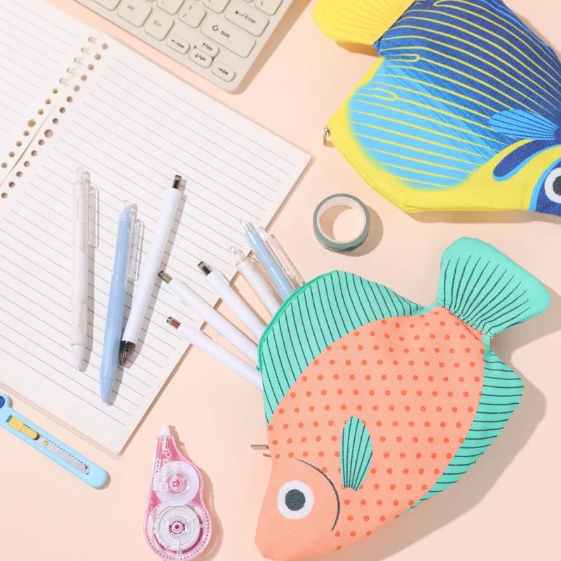 Back-To-School Supplies, Large-Capacity Pencil Case, Creative and Fun Pen Bag, Pufferfish, Deep-Sea Fish Cartoon Animal Stationery Box, Multi-Functional Storage Bag, Toiletry Bag