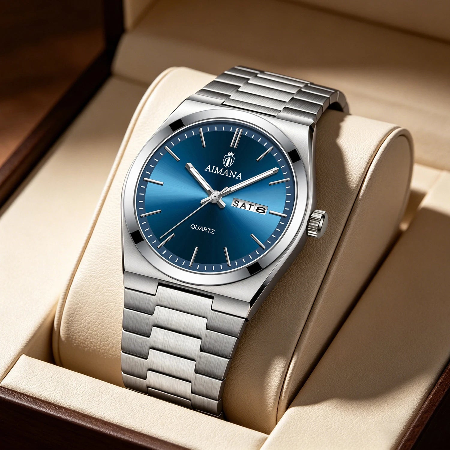 AIMANA Men's Luxury Stainless Steel Strap Watch Waterproof Luminous Date Casual Fashion Quartz Wristwatch Gift for Men