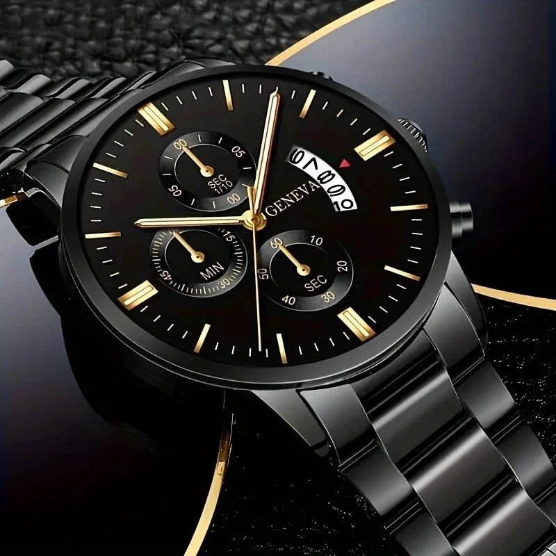 Men's Watch Calendar Steel Strip Watch Men's Business Large Dial Quartz Watch