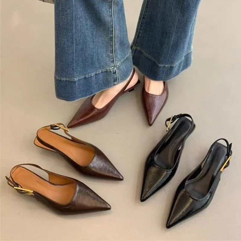 Summer Pointed Toe Women Sandals Fashion Singbacks Mules ShoesLadies Elegant Low Heel Stripper Party Sandalias Tacones Bajos