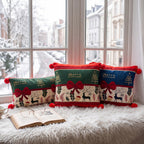 Christmas Red Jacquard Throw Pillow Cover Cartoon Elk Snowflake Christmas Pillowcase Plush Sofa Decor Cushion Covers 45x45cm