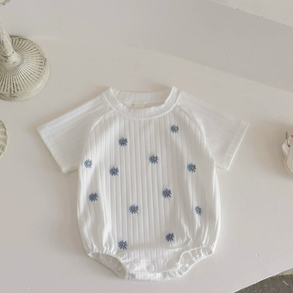 Ins Newborn Baby Girl Clothes Summer Romper Short-Sleeved  Home Clothing Jumpsuit Flower Embroidery Toddler Bodysuit 0-18 Months